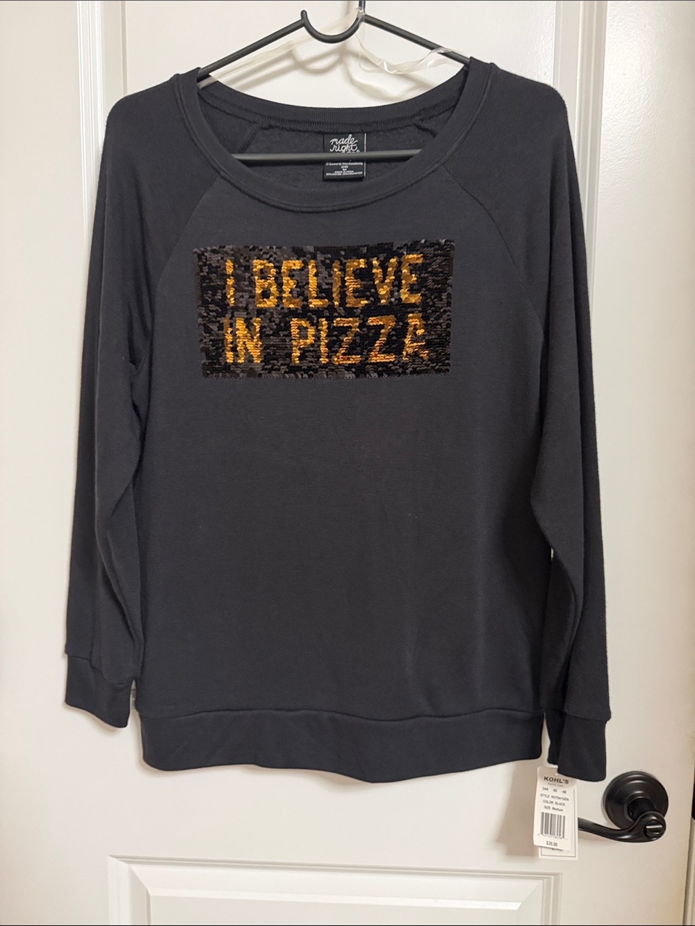 NWT Black 'I Believe in Pizza' Sequin & ‘ I Believe In Santa’  Sequin Sweatshirt
